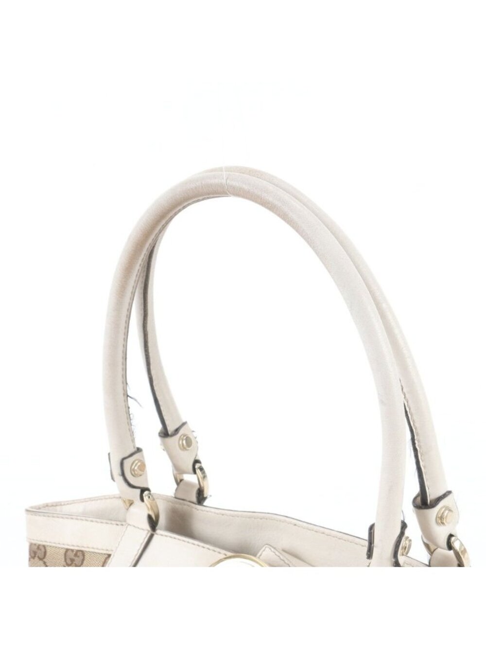 Gucci GG Canvas Abbey Leather Tote Bag Shoulder Hand Gold - Picture 2 of 9